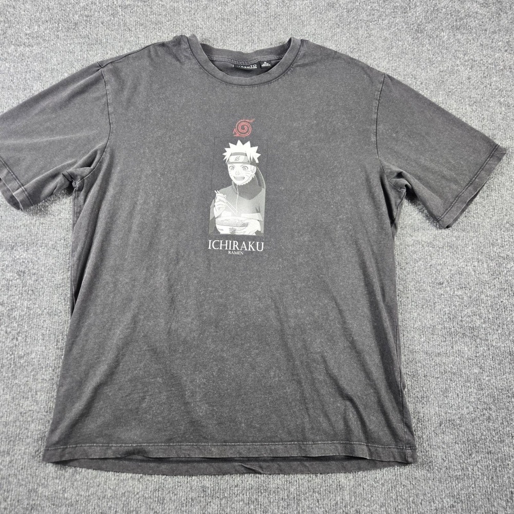 Naruto Shippuden Ichiraku Ramen T-Shirt Mens Medium Gray Acid Wash Anime Tee